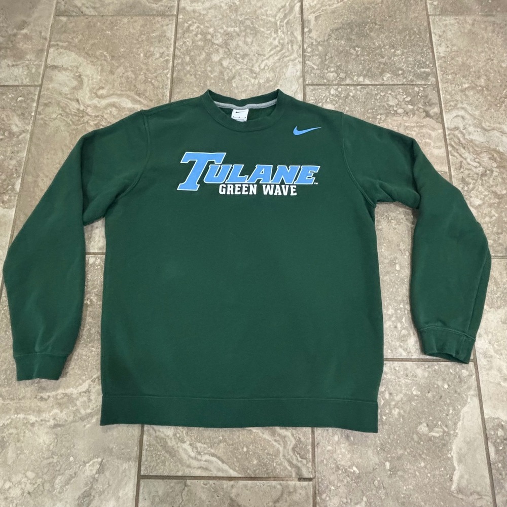 Nike Tulane Green Wave Sweatshirt Mens Medium Green Crewneck Fleece Pullover